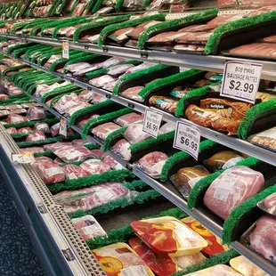 a meat section in a grocery store