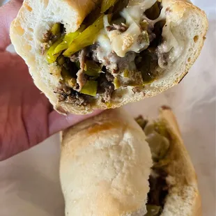 Cheesesteak sandwich with banana peppers