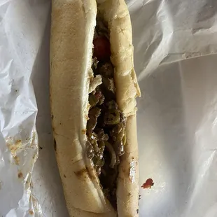 Philly with hot/sweet peppers and onions.