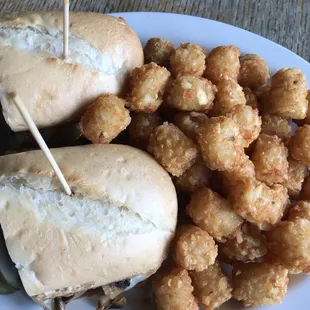 Patty melt with tater tots