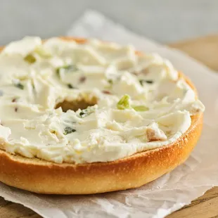 a bagel with cream cheese