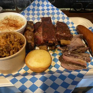 The jambalaya was fantastic, ribs, brisket, hotlink, potato salad