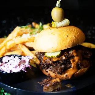 a burger and fries