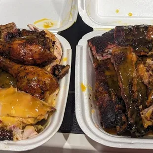 Chicken, ribs and pulled pork