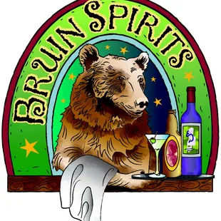 a bear sitting at a bar