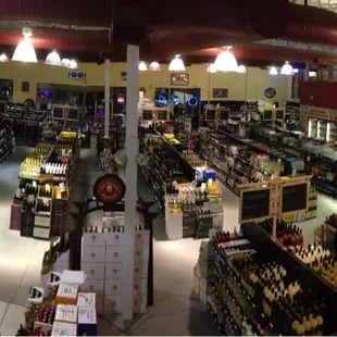 a wide view of a liquor store
