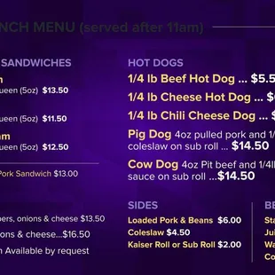 Lunch and dinner menu