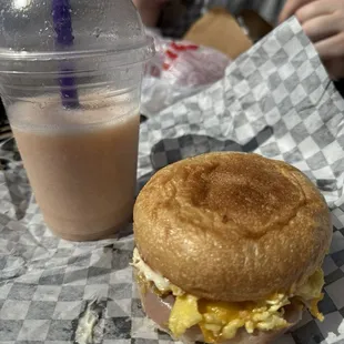 a sandwich and a drink