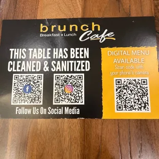 Digital menu and social media platforms available
