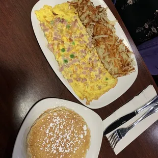 Western Omelette + pancakes
