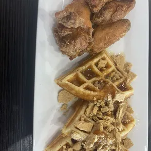 Peach cobbler chicken and waffles