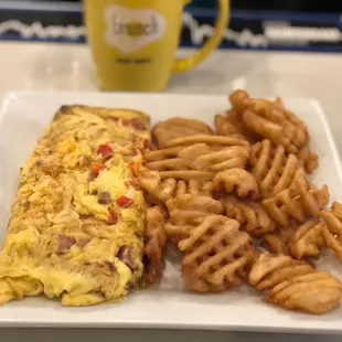 Denver omelette with waffle fries.