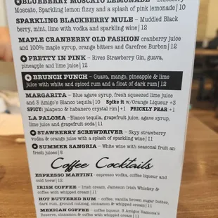 Cocktail menu