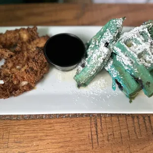 Blueberry waffles with chicken strips