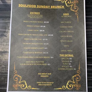 Sunday brunch menu - I believe it is different than the standard menu