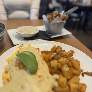 Cajun shrimp omelette and chicken fried bacon