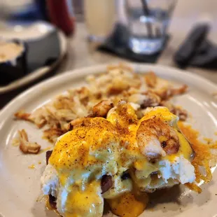 Cajun shrimp Benedict with egg whites