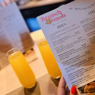 Mimosas and menu