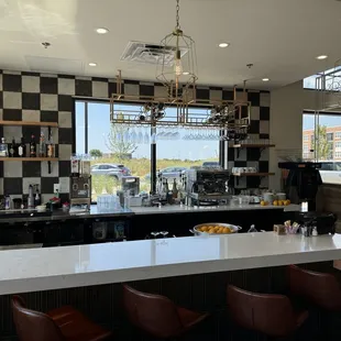 Coffee bar when you walk in to the left