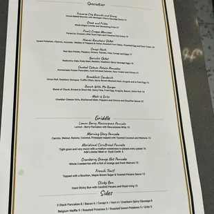 this side of the menu has pancakes, skillets, burgers and &quot;everything else&quot;