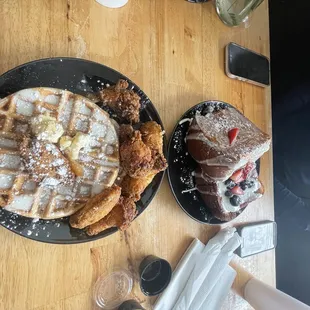 Chicken and waffles and French Toast