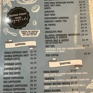 Drink menu