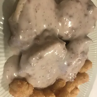Large biscuits and gravy