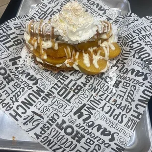 Belgian Waffle Stuffed with peaches and cream