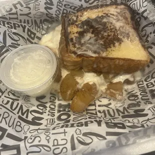 Stuffed French toast with apples and house sauce