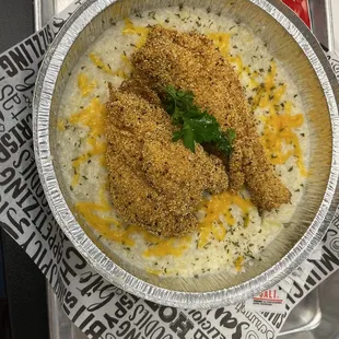 a bowl of food on a tray