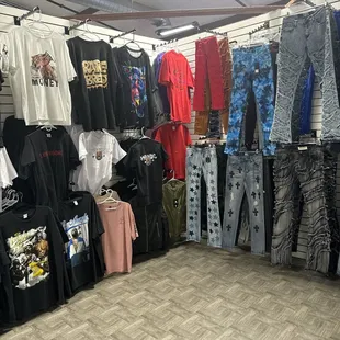 Men and kids stack jeans and T shirt sizes small to 5X