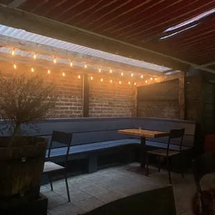 Cute outside patio with white lights