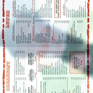 a menu for a restaurant