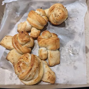 Garlic knots. I ate one before taking the photo