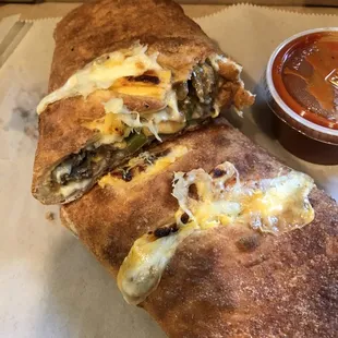 Cheesesteak stromboli insides