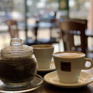 Drinking coffee inside