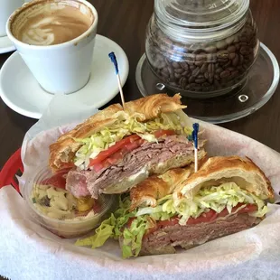Roast beef on a croissant (I took a bite before the picture, bc I could not wait to try this sandwich!)
