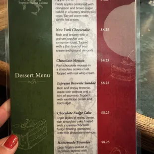 Dessert Menu