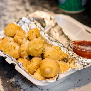 a tray of fried food