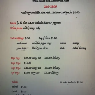 a menu for a restaurant