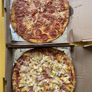 two pizzas in a box