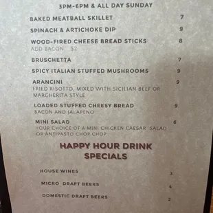 Happy Hour menu/prices!