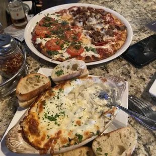 Margherita Pizza and Spinach &amp; Artichoke Dip