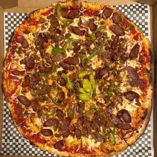 Bruno's Sausage and Peppers  pizza is one of our most savory and requested pies.