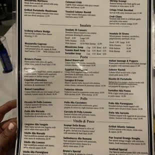a menu for dinner