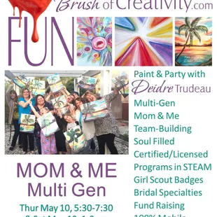 Paint &amp; Parties with Brush of Creativity, Custom Themes. Multi-Gen Mom &amp; Me Team-Building Certified/Licensed https://brushofcreativity.com/
