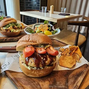 two plates of food on a table