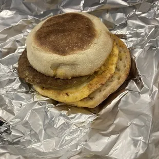 Sausage egg cheese English muffin