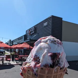 Mixed berry cheesecake waffle cone