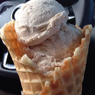 Chocolate Chip Cookie dough in a waffle cone.